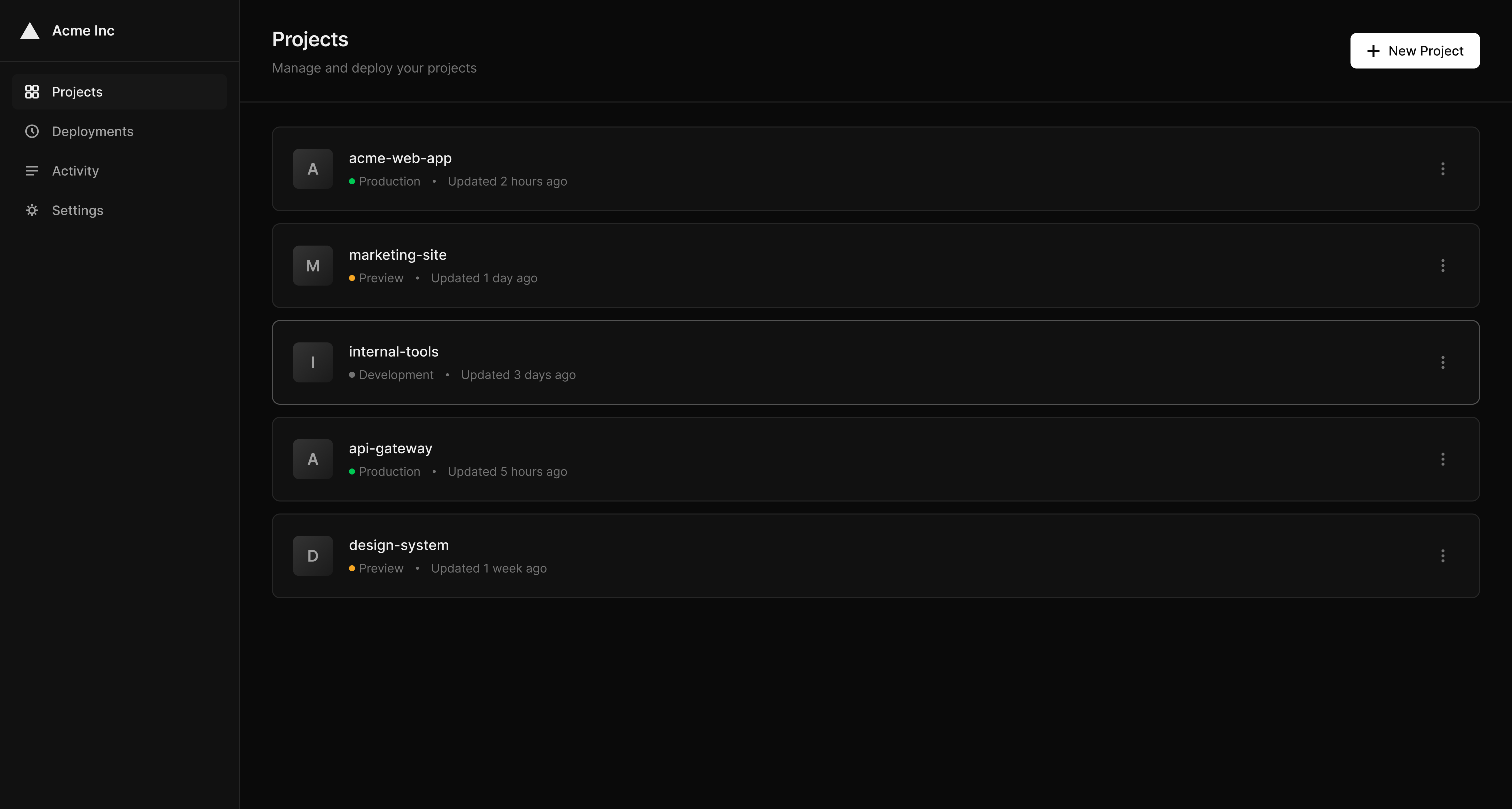 Project dropdown with 'Move to trash' option